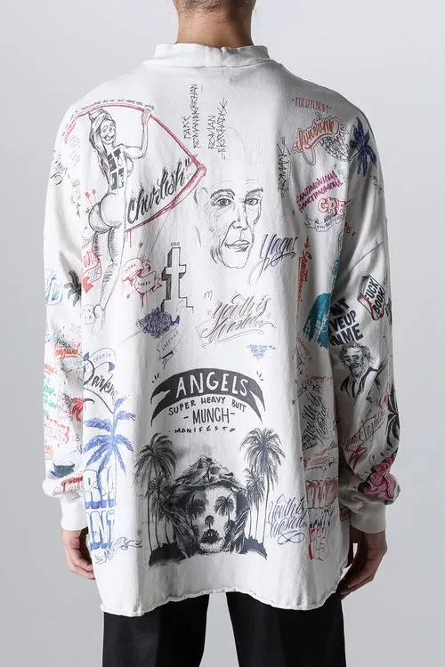 SAINT Mxxxxxx × BORNXRAISED BR_LS TEE/LA/WHT Latest co-branded model LA diamond all-over long sleeves off-white S-XL Super heavy work started in February and lasted three months Super complex 36 sets of screens Outlined pictures make you doubt your life Super perfect reproduction of printing Genuine Czech diamonds Pressure-free reproduction